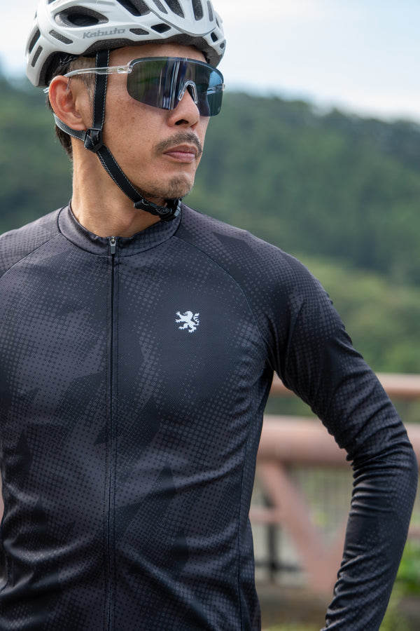 Printed long-sleeved jersey with houndstooth dots