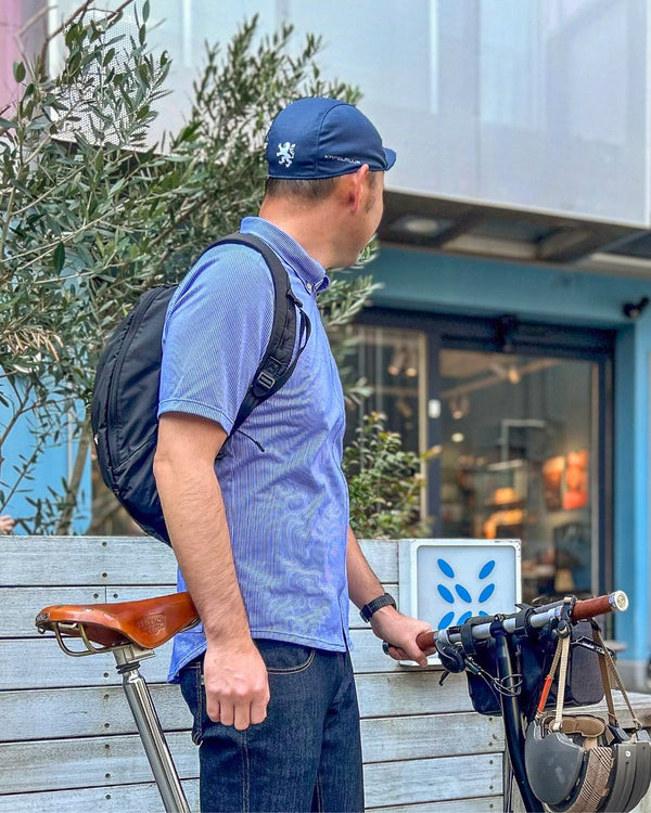 【直営店限定】半袖ニットシャツジャージ　ストライプ　ライトブルー