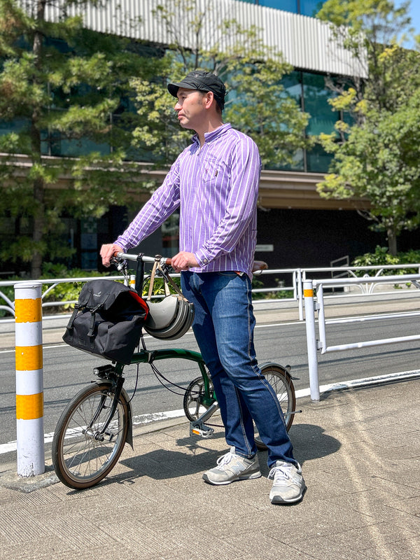 長袖シャンブレーストライプ　シャツジャージ